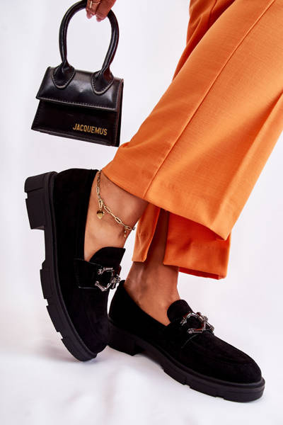 Suede Loafers With Decoration Black Janissa