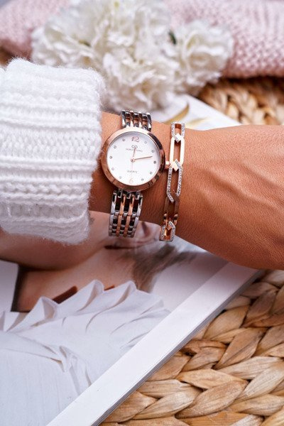 Women's Steel Bracelet With Zircons Pink Gold Etienne