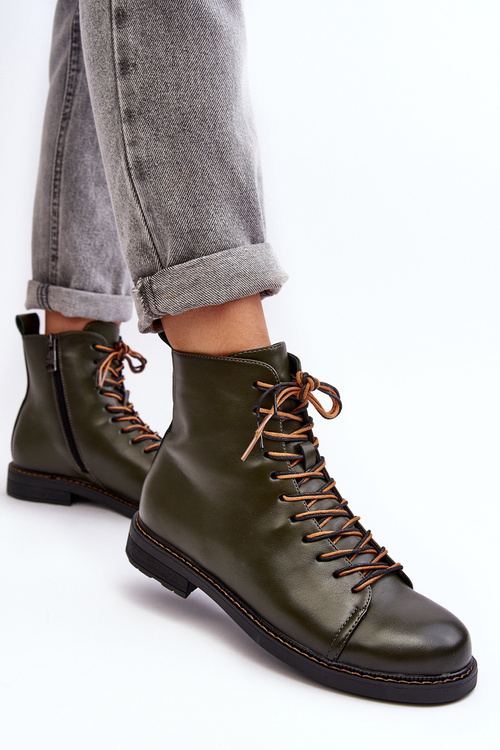 Leather Boots Shoes Women's Green Ethel
