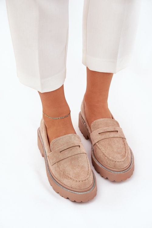 Women's eco suede moccasins with zirconia khaki Wilamla