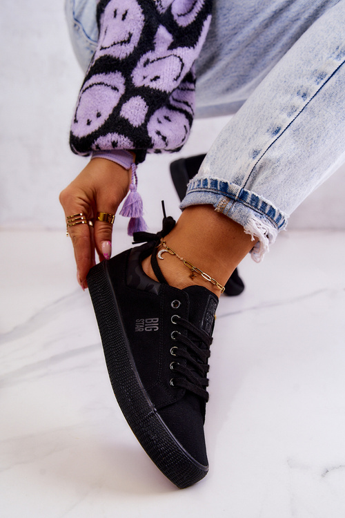 Tenisówki Damskie Niskie Wiązane Czarne Big Star JJ274563