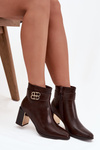 Women's Ankle Boots On Heel With Strap And Gold Detail Chocolate Galinne