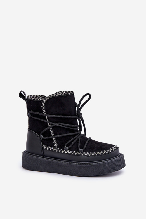 Women's Snow Boots With Embroidery On Platform Black Naleris