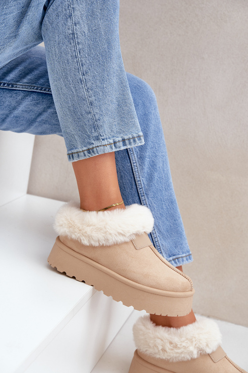 Śniegowce Z Futerkiem Eko Zamszowe Na Platformie Jasnobeżowe Neathoria