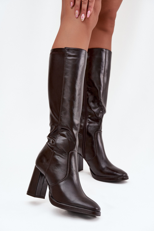 Women's heeled boots made of eco leather lined burgundy Lyvella