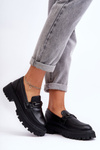 Women's Leather Moccasins on Platform Black Detes