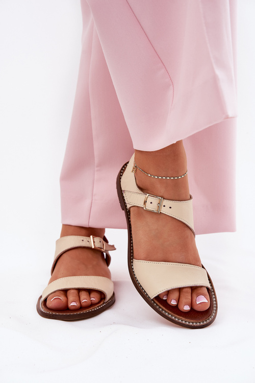 Ladies leather flat sandals Zazoo 3014 beige