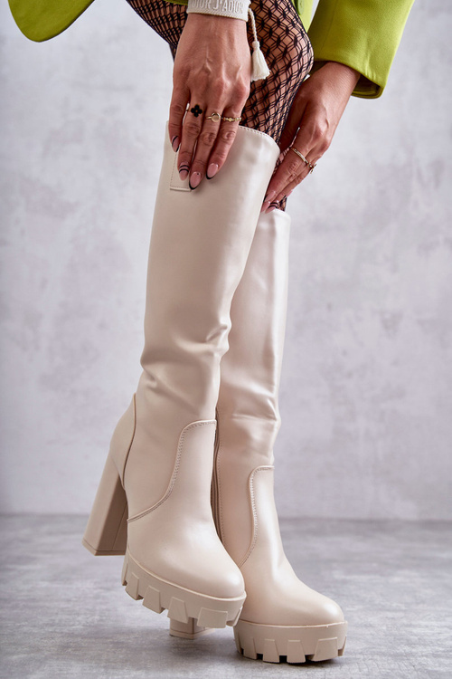 Fashionable Leather Boots On The Platform Beige Isabell