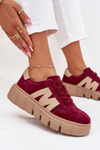 Damskie Sneakersy Platforma Zamsz Bordowe Vinceza 79561