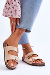 Women's Sandals On Cork Platform With Stripes Beige Doretta