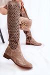 Openwork Suede High Boots Dark beige Pointe