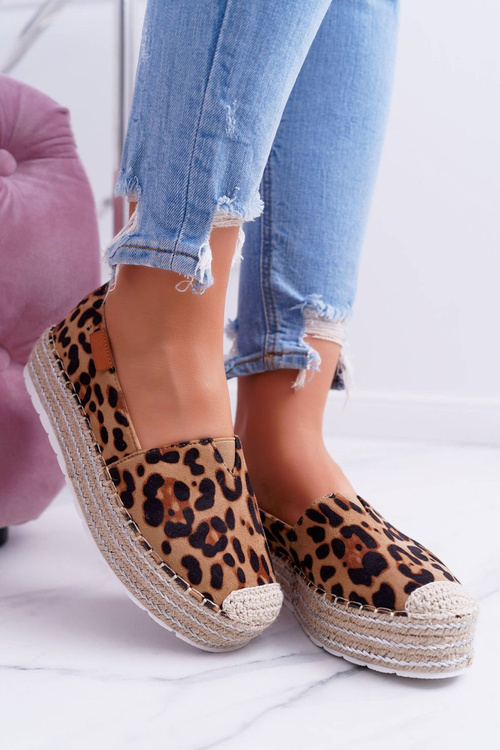 Brązowe Wsuwane Zamszowe Espadryle Leopard Mariako
