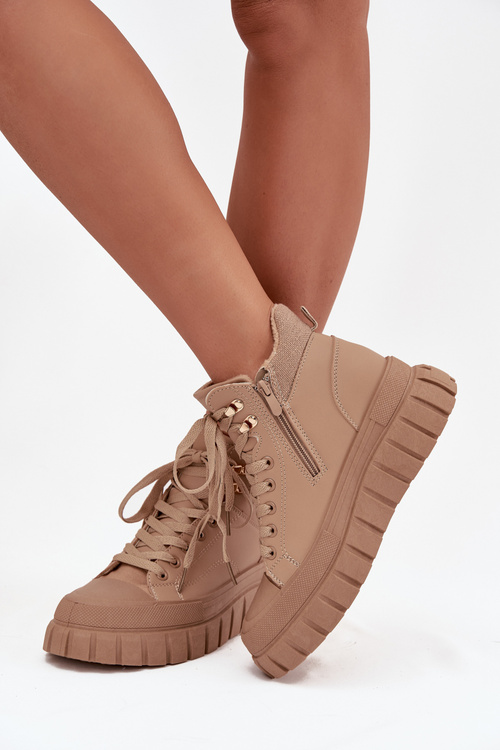 Botki Trapery Damskie Platforma Ocieplane Camel Carenna