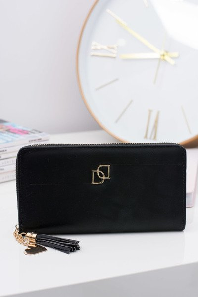 Women's Black Large Wallet with Tassel Keyring