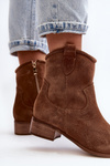 Suede Cowboy Ankle Boots With Low Heel Zazoo 3329 Brown
