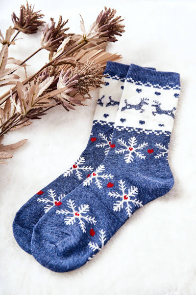 Socks Christmas pattern Blue and white