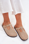 Women's Slides With Gold Buckle Beige Lirina