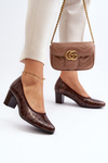 Brown Embossed Patent Leather Pumps Cynania