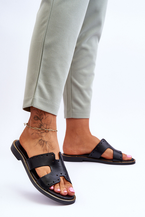 Zazoo 40326 Women's Black Slip-On Sandals With Decorative Cutouts