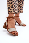 Women's Sandals with Block Heel in Eco-Suede Gold Ronvia