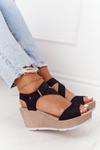 Leather Wedge Sandals With Drawstring Big Star FF276016 Black
