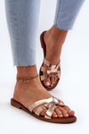 Women's Flat Heeled Sandals in Gold Faux Leather Rosalini