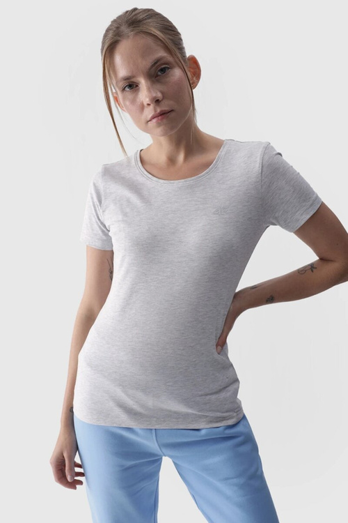 Damski Gładki T-Shirt Z Logo Szary 4F 4FWMM00TTSHF1845-27M