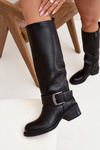 Insulated Women's Boots on Block Heel with Buckle Black Raphaela