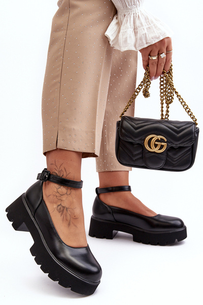 Półbuty Damskie Klamra Niski Obcas Czarne Owena 9649