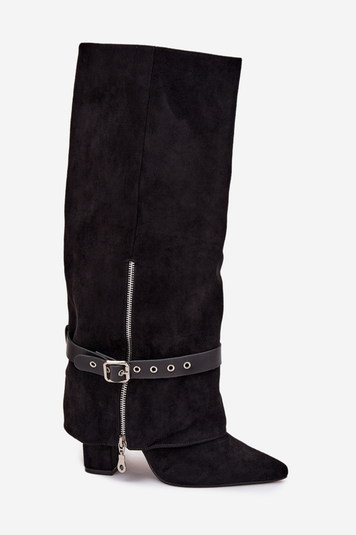 Women's Heeled Boots with Decorative Strap Black Jolivine