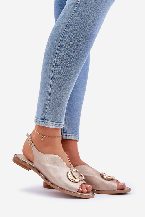 Leather Sandals On Flat Heel With Decoration Laura Messi 2865 Gold