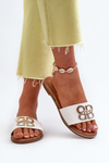 Women's Sandals With Eco Leather Decoration On Flat Heel White Sadria