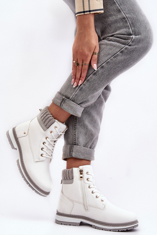 Trapery Damskie Skóra Ocieplane Białe Katalis 23BT26-6510