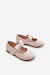 Children's Patent Leather Ballerina Flats with Velcro Bow Pink Kitty