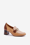 Leather Heels On A Heel With A Golden Decoration Laura Messi 2861 Brown