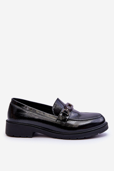 Mokasyny Loafersy Lakierowane Z Ozdobą Czarne Maura