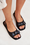 Ladies Flat Sandals With Crystals Black S.Barski KV51-079
