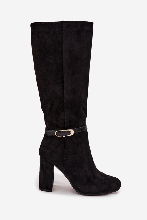 Women's heeled boots with gold buckle lined black Seraphine