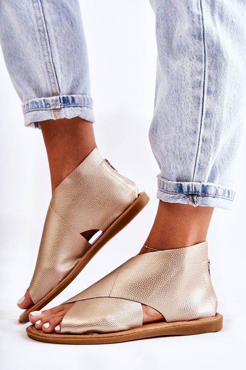 Sandały Damskie Skórzane Na Szeroką Stopę Złote Catalise