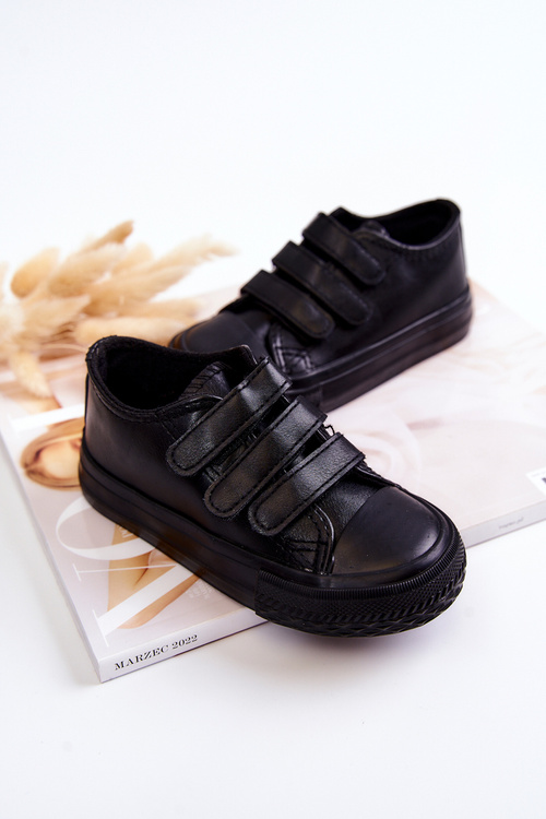 Children's Leather Sneakers With Velcro Black Foster