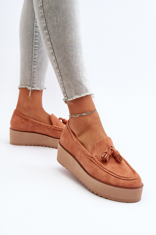 Women's Platform Moccasins with Fringes Orange Mialani