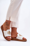Leather Women's Platform Sandals with Decoration White Azera
