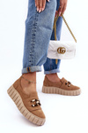 Women's Suede Shoes on Platform with Decoration Dark Beige Lewski 3398