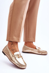 Classic Leather Loafers With Decoration Laura Messi 2459 Gold