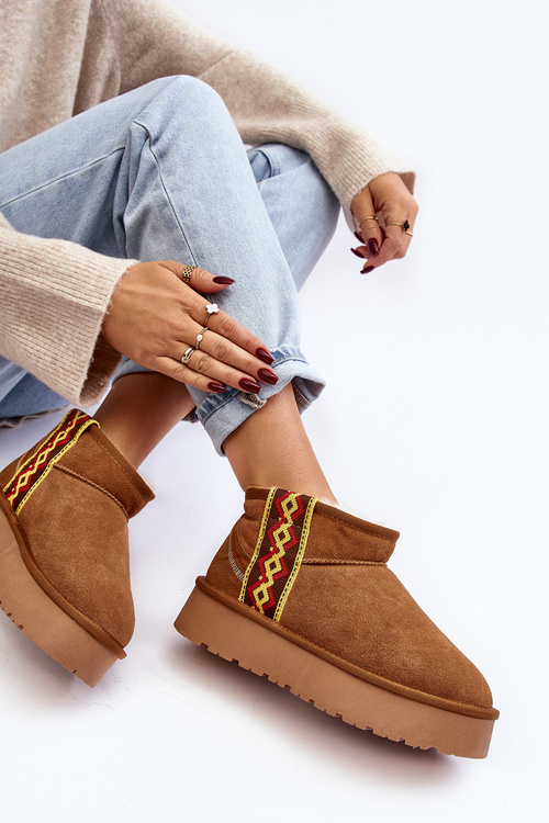 Leather Suede Snow Boots Women On Thick Sole Camel Vebissat