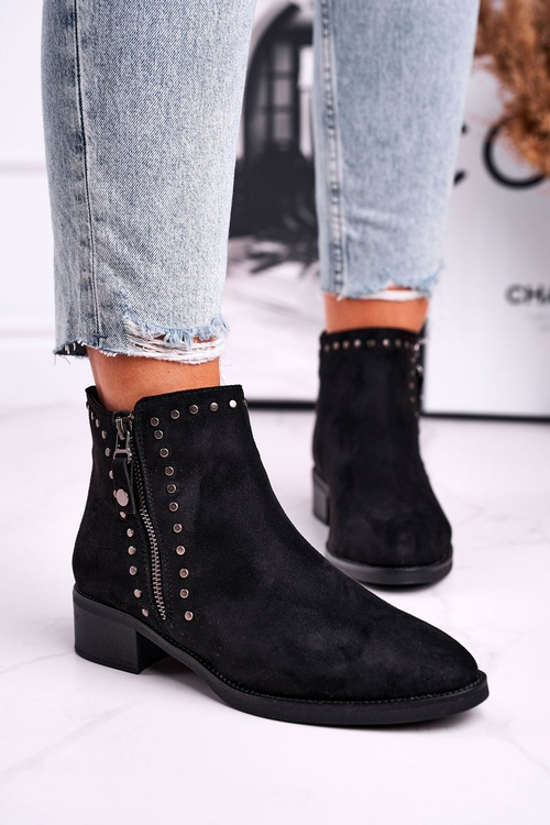 Women’s Boots Flat Heel Rivets Black Control