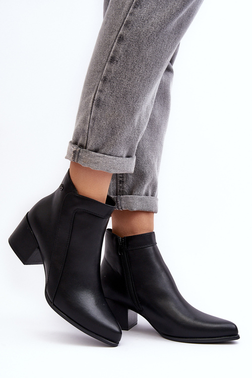 Leather Ankle Boots With Low Heel Black Cidi