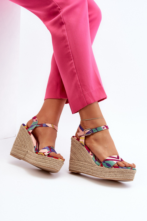 Sandały Damskie Wzorzyste Koturn Z Plecionki Multikolor Anihazra C-223