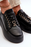 Sneakersy  Na Platformie Damskie Skórzane Czarne Vinceza 66700 
