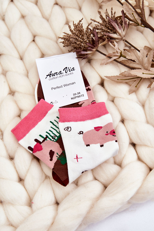 Women's Funny Mismatch Brown and white pigs